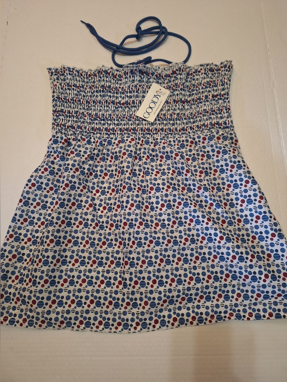 Y2K Smocked Bodice Halter Polka Dot NWT Goodys Deadstock Size L Preppy Surfer